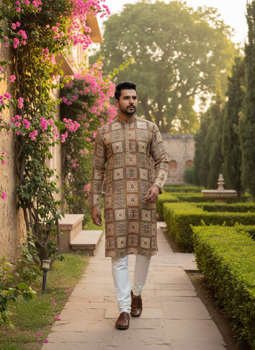 Foil Print Ethnic Kurta Main Image